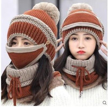 Charger l'image dans la galerie, 3 en 1 Bonnet tricoté d'hiver et écharpe Circulaire avec Masque Facial