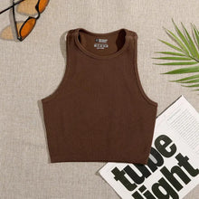Charger l'image dans la galerie, Crop Top en Tricot Côtelé Élastique pour Femme
