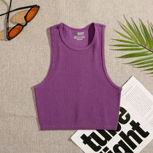 Charger l'image dans la galerie, Crop Top en Tricot Côtelé Élastique pour Femme
