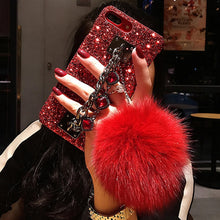Charger l'image dans la galerie, Coque iPhone à Paillettes avec Pompon et Bracelet de Cristal
