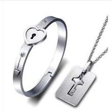 Charger l'image dans la galerie, Bracelet cur &amp; pendentif clé pour les couples - Argent - Jewelry Sets

