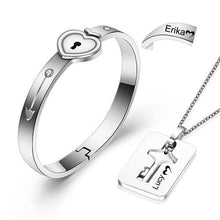 Charger l'image dans la galerie, Nom personnalisé Bracelet cœur &amp; pendentif clé pour les couples
